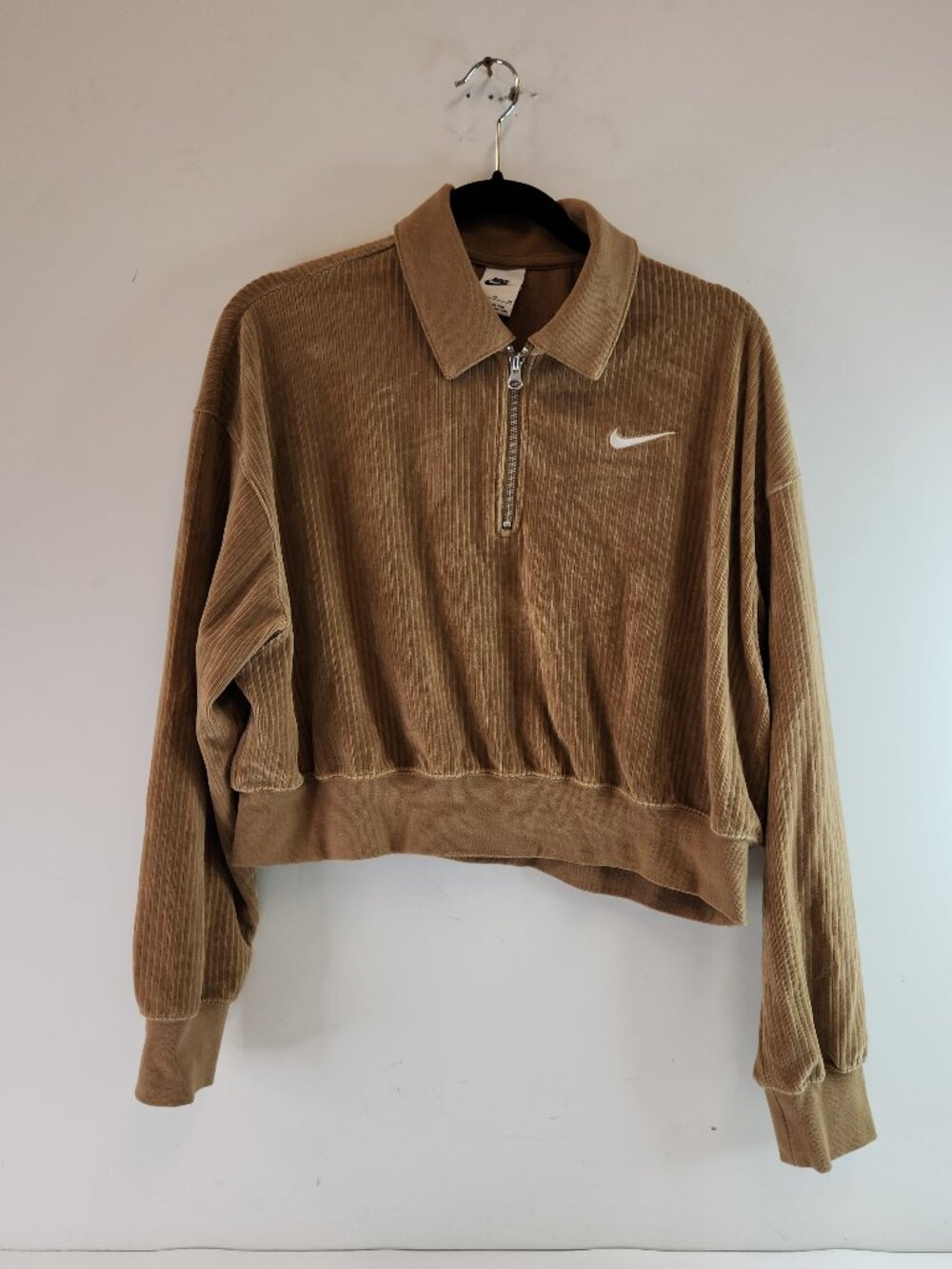 Nike Brown Corduroy / Corded Collared Quarter Zip Jacket Women's Medium